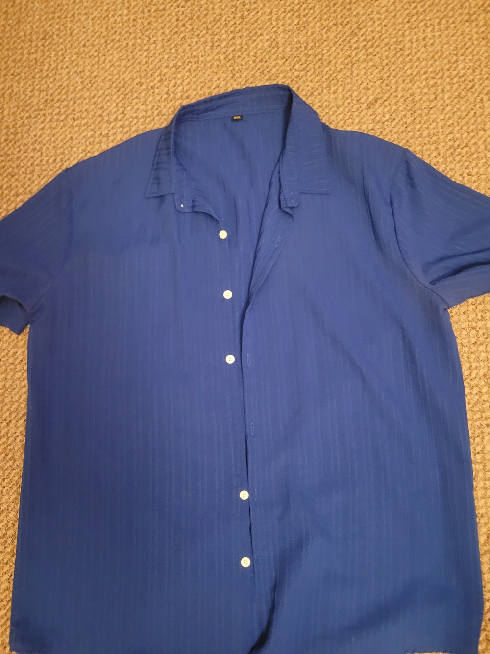SHEIN Men's Short-Sleeve Stripe Textured Button-Up in Navy Blue